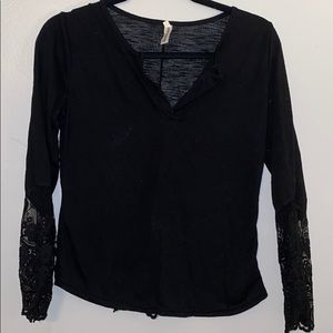 Long Sleeve Top with Lace Trim